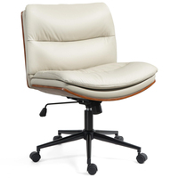 Chaise de bureau en cuir PU large pivotante et réglable en hauteur, chaise de bureau à jambes croisées pour le maquillage, petits espaces
