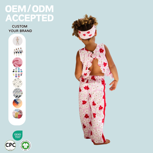 Ensemble 3 pièces pour fillette : Haut sans manches imprimé à volants, pantalon évasé et bandeau assorti – Vêtements d'été pour enfants en gros - Product Image 1