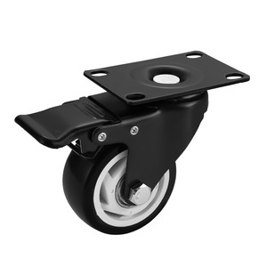 Roulette industrielle noire avec frein, roue en polyuréthane de 1,5 à 2 pouces, fixation par plaque, pivotante directionnelle - Product Image 1