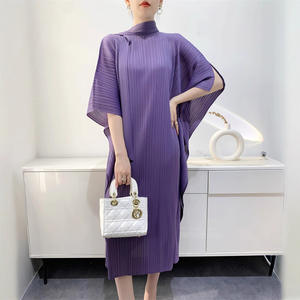 Модные Женские Элегантные платья высокого качества, Свободные плиссированные однотонные платья с воротником-шарфом, коллекция летних платьев для женщин - Product Image 5