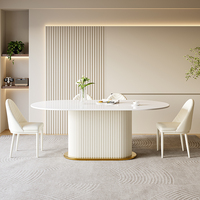 Table à manger ovale moderne en pierre frittée avec pieds en métal, 8 places, durable et écologique, meubles de salle à manger pour villa