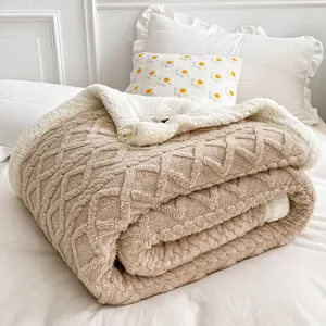 Couverture d'hiver chaude de luxe en laine pour lit Double face en corail, housse de couette, housse de canapé, couvre-lit doux