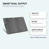 Panneau solaire portable pliable noir 20W à 2 cellules avec USB-C PD intégré, MPPT, efficacité 23%, étanche IP67, écran LCD, camping