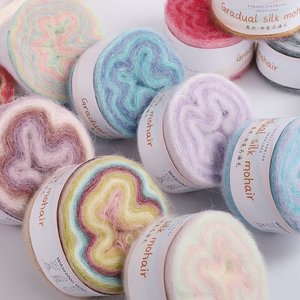 Dimuni progressif <span class=keywords><strong>soie</strong></span> arc-en-ciel hiver Cardigan tricot <span class=keywords><strong>Mohair</strong></span> fil mélangé gâteau Crochet fil à tricoter fil fantaisie - Product Image 3