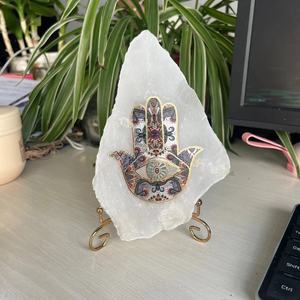 Cuarzo curación piedra preciosa cruda Natural <span class=keywords><strong>Chacra</strong></span> selenita con estatua de mano selenita Chakra Fátima roca losa de cristal para Decoración - Product Image 3
