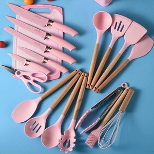 <b>Kitchen</b> Accessories Wooden Handle Silica Gel <b>Kitchen</b> Utensil Set and Cuttings Board Storage Bucket <b>Kitchen</b> <b>Gadget</b> Set - Product Image 3