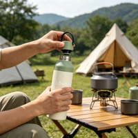 Gobelet à café réutilisable personnalisé en gros, double paroi en acier inoxydable, isotherme sous vide, avec poignée, tasse de voyage