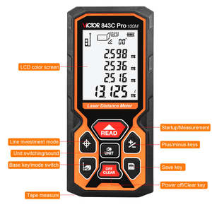 Лазерный дальномер VICTOR 843 (50м, 70м, 100м) с рулеткой и лазерной линией 3-в-1, голосовым оповещением и зарядкой от USB - Product Image 5