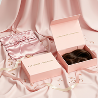 Boîte à perruque personnalisée de haute qualité avec logo, ruban rose, nœud, revêtement UV gaufré et fermeture magnétique pour emballage cadeau de cheveux