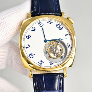 Fashionable Luxury Waterproof Stainless Steel <b>Case</b> Blue Genuine Leather Strap Men's Casual <b>Watch</b> Tourbillon <b>Watch</b> - Product Image 1