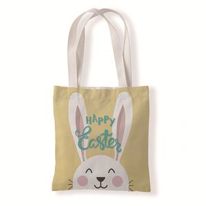 2024 Happy Easter cetakan dapat digunakan kembali dicetak kanvas menangani tas bahu anak-anak katun tas belanja kemasan mainan telur tas - Product Image 5