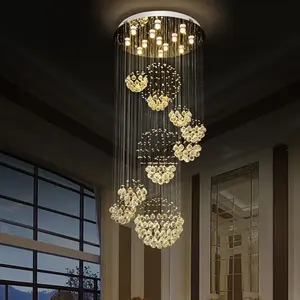 2023 Luxury Modern Crystal Ball Chandelier Large Hotel Lobby Engineering Light Duplex Loft Stair Chandelier Ceiling Lamp