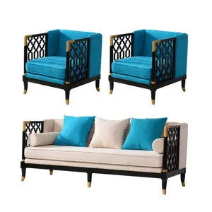 Rắn Gỗ 2 Chỗ Ngồi Sofa Set | Đồ Nội Thất Phòng Khách Màu xanh