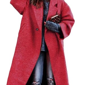 Manteau long en laine chaude de couleur unie pour femme, forme A, manches longues, épaisseur moyenne, vêtements d'extérieur décontractés pour l'automne et l'hiver - Product Image 5