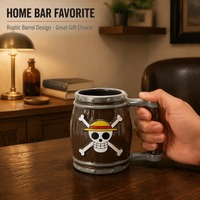 Tasse à café en céramique 3D en forme de tonneau de vin avec motif squelette – Tasse réutilisable pour fêtes avec emballage cadeau et taille personnalisée