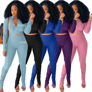 Neueste Damen Hoody Fall Zweiteiler Set Sportswear Outfits Solid Colors Jogger Frauen 2-teiliges Set Hose Leggings Hose