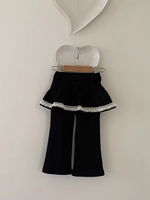 Pantalon évasé en polyester de couleur unie avec bordure en dentelle doublé de polaire coréen pour filles, nouvelle collection automne/hiver