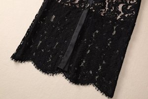 Abito <span class=keywords><strong>Lungo</strong></span> da Donna Primavera Estate 2026 <span class=keywords><strong>con</strong></span> Design Vintage, <span class=keywords><strong>Pizzo</strong></span> Traforato, Scollo a O, Maniche Corte, Chiusura Monopetto, Tinta Unita e Cintura - Product Image 6