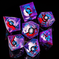 Ensemble de dés en résine premium transparente, violette, verte et bleue, 7 pièces, à bords vifs, polyédriques, pour D&D, jeux de rôle de table, jeux de société