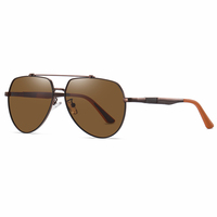Lunettes de soleil carrées en métal de luxe avec design d'aviation tendance, étiquette privée personnalisée, montures dorées, argentées, café