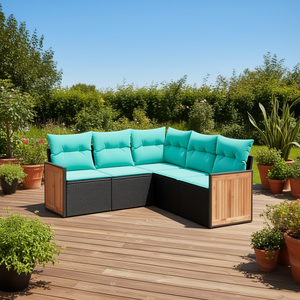 Ensemble de canapés de patio en polyrotin noir pour 5 personnes, mobilier d'extérieur avec coussins, design moderne, style contemporain - Product Image 2