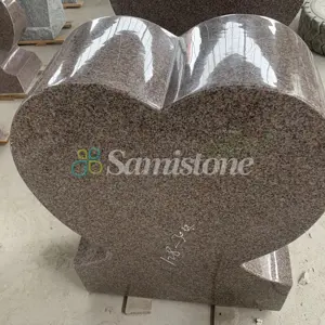 Samistone americano estilo mogno vermelho granito forma de coração pedra de cabeça e monumento design personalizado