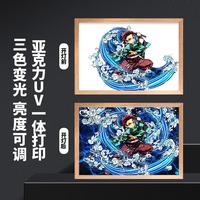Nouvelle Veilleuse Carrée en Acrylique et Bois avec Cadre Photo LED Anime Effet Démon, Lumineuse Tricolore, Alimentation Solaire/DC, Étanchéité IP55, Télécommande