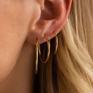 Pendientes de aro de acero inoxidable con diseño geométrico de círculo grande, joyería de moda para mujer - Product Image 2