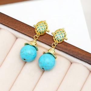 Pendientes Largos Geométricos de Turquesa de Alta Gama, Corte Princesa, Chapados en Oro y Cobre, Estilo Étnico, Regalo para Mujer - Product Image 1