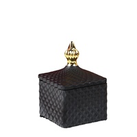 Porte-bougie carré en verre de luxe européen avec couvercle, boîte de rangement pour bijoux noir et blanc