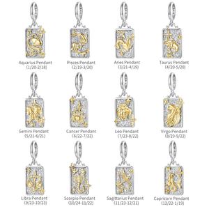 12 Zodiac Charms 925 Sterling Silber 18 Karat Gold Zweifarbiger Rechteck Anhänger Zodiac Const ellation Perlen für die Schmuck herstellung BSC1164 - Product Image 1