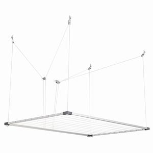 Stendibiancheria da <span class=keywords><strong>Soffitto</strong></span> Estensibile in Legno, <span class=keywords><strong>Appendiabiti</strong></span> da Parete Pieghevole con Tubo in Ferro per Asciugamani - Product Image 5