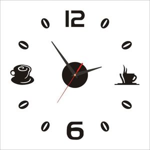 Horloge murale moderne 3D en forme de tasse à café, horloge numérique silencieuse en acrylique DIY, autocollants muraux miroir pour la décoration du salon, de la chambre à coucher et de la cuisine - Product Image 1