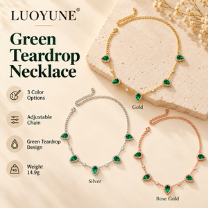 Collar con Colgante <span class=keywords><strong>de</strong></span> Lágrima Verde LUOYUNE, Cadena Ajustable en Tono Dorado, Plateado y <span class=keywords><strong>Oro</strong></span> Rosa, Joyerí<span class=keywords><strong>a</strong></span> Elegante y Brillante <span class=keywords><strong>para</strong></span> Uso Diario - Product Image 1