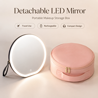 Sac de maquillage rond à LED avec miroir, portable, pour voyage, organiseur de cosmétiques, logo personnalisé, vente en gros