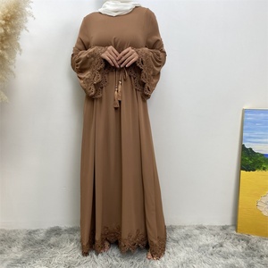 16001 #   Abaya longue à manches longues en dentelle florale violette, coupe trapèze, pour femmes, 2 couleurs, idéale pour l'Aïd - Product Image 3