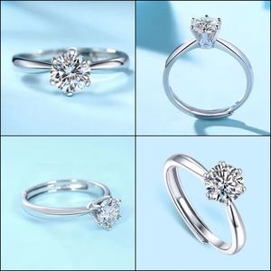 Vente en gros plaqué or 18 carats bague Moissanite redimensionnable pour femme en argent sterling 925 bague en diamant rond taille brillant bijoux - Product Image 2