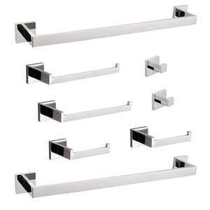 Juego de accesorios de baño de diseño moderno DB de 8 piezas, acabado cromado, metal y aleación de zinc, incluye toallero para uso doméstico o hotelero - Product Image 1