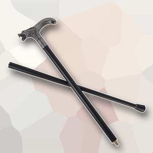 Bastone da passeggio gotico con testa di lupo ruggente nero opaco, impugnatura curva in lega di zinco goffrata, per cosplay di Halloween, all'ingrosso - Product Image 3