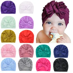 Pasgeboren Baby Peuter Kids Baby Meisje Kinderen Stof Headwrap Top Knoop Strik Tulband Hoed Muts Beanie Hoed