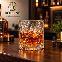 Verre à whisky personnalisé avec logo, 280 ml, en verre gaufré, style Old Fashioned, base épaisse, pour cocktails, cadeau pour homme, Bolong