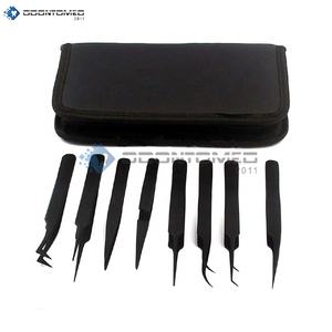 Odontomed 2011 Ensemble de 8 pinces à épiler en acier inoxydable de couleur noire pour extensions de cils avec emballage personnalisé - Product Image 1