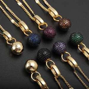 Wholesale Delicate Trendy Women Round <strong>Ball</strong> Colorful Pendant Necklaces Copper 18K <strong>Gold</strong> Plated Zircon Paved Link <strong>Chain</strong> Necklace - Product Image 1
