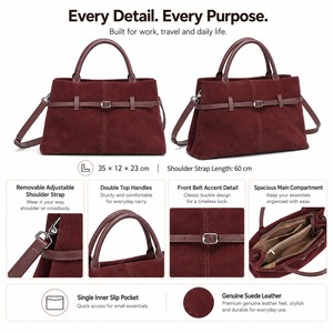 Sac fourre-tout en <span class=keywords><strong>cuir</strong></span> suédé véritable avec poignée supérieure, bandoulière amovible, boucle de <span class=keywords><strong>ceinture</strong></span> avant, logo personnalisé, marque privée, vente en gros - Product Image 2