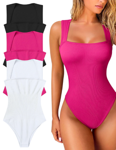 Body de sport avec logo personnalisé gratuit <span class=keywords><strong>Combinaison</strong></span> de yoga sexy sans manches à col carré et côtelé pour femmes - Product Image 2