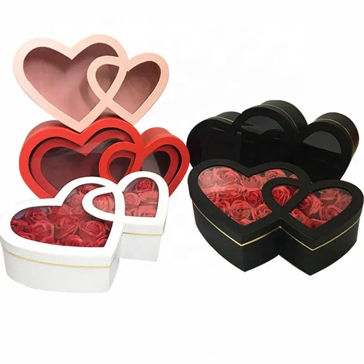 Atacado Dia dos Namorados presentes Duplo Coração Janela Flor Caixa Coração Set Dois Flor embalagem Caixa