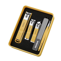 Ensemble de manucure professionnel en acier inoxydable 5 pièces, couleurs bonbon rose, jaune, vert, personnalisable, avec étui rigide coloré