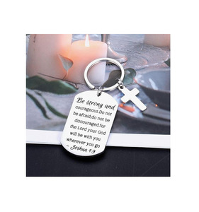 Be Strong and Courageous Pendant Cross Charm Inspirational <strong>Bible</strong> Verse Keychain Christian Religious Gift Keyring - Product Image 5