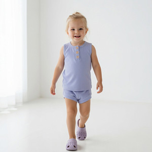 Ensembles de vêtements pour enfants en rayonne, élasthanne et modal côtelé, mode été, filles et garçons, débardeur sans manches, short, vêtements - Product Image 1