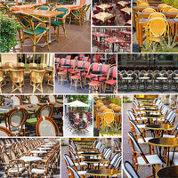 Chaise et table de bistrot français Café d'extérieur Mobilier de salle à manger Fauteuils de jardin en rotin noir